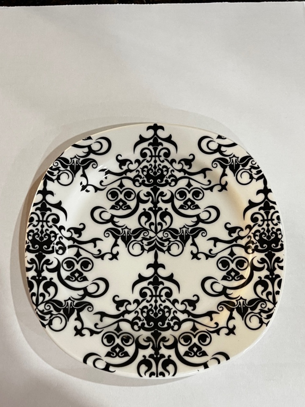 Pottery Barn Versailles Salad Plate Semi-Square Black/White Ceramic